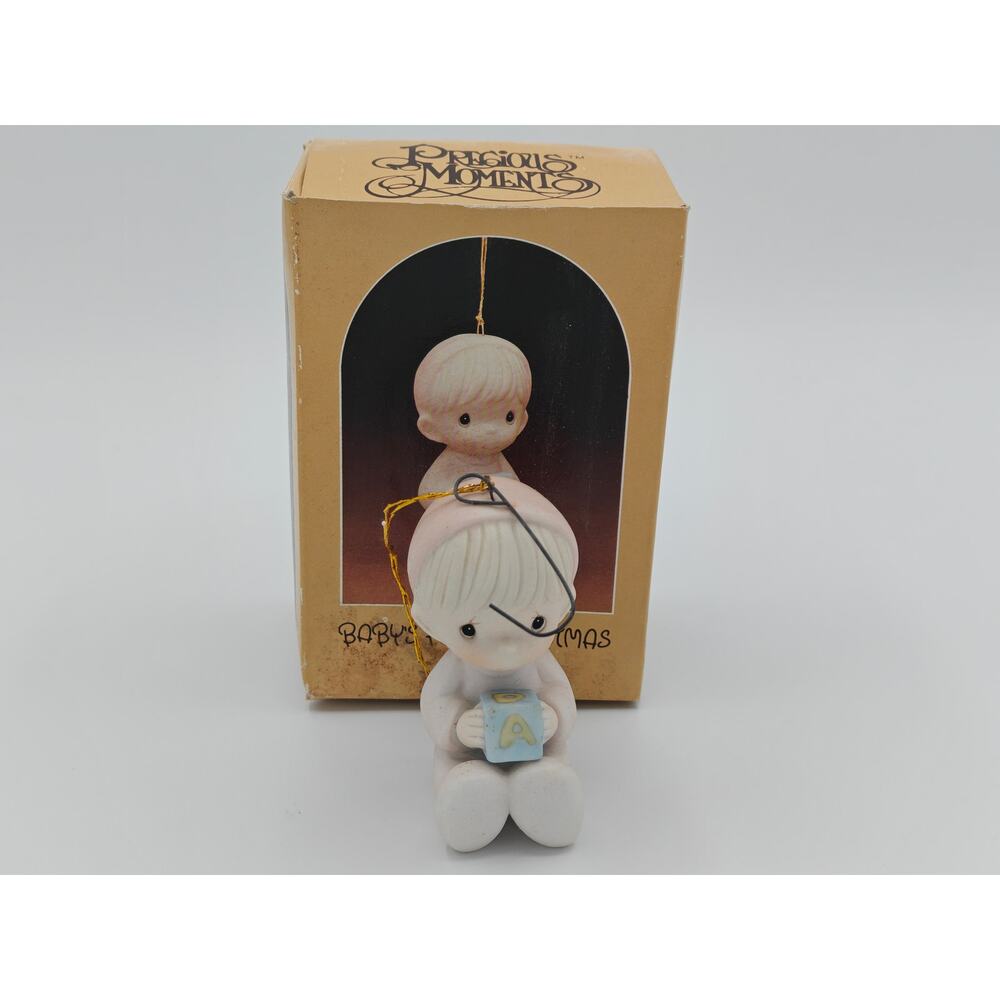 Precious Moments E 2372 Baby First Christmas Enesco Porcelain Boy Ornament 1982